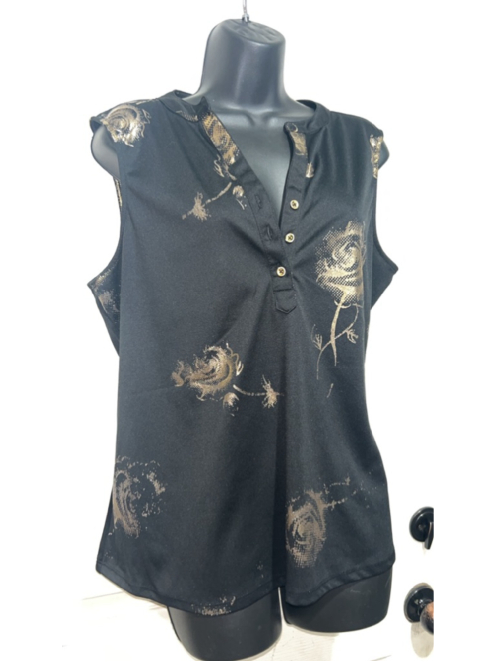 Women's Alex & Parker Black Gold Floral Sleeveless Tank Top XL